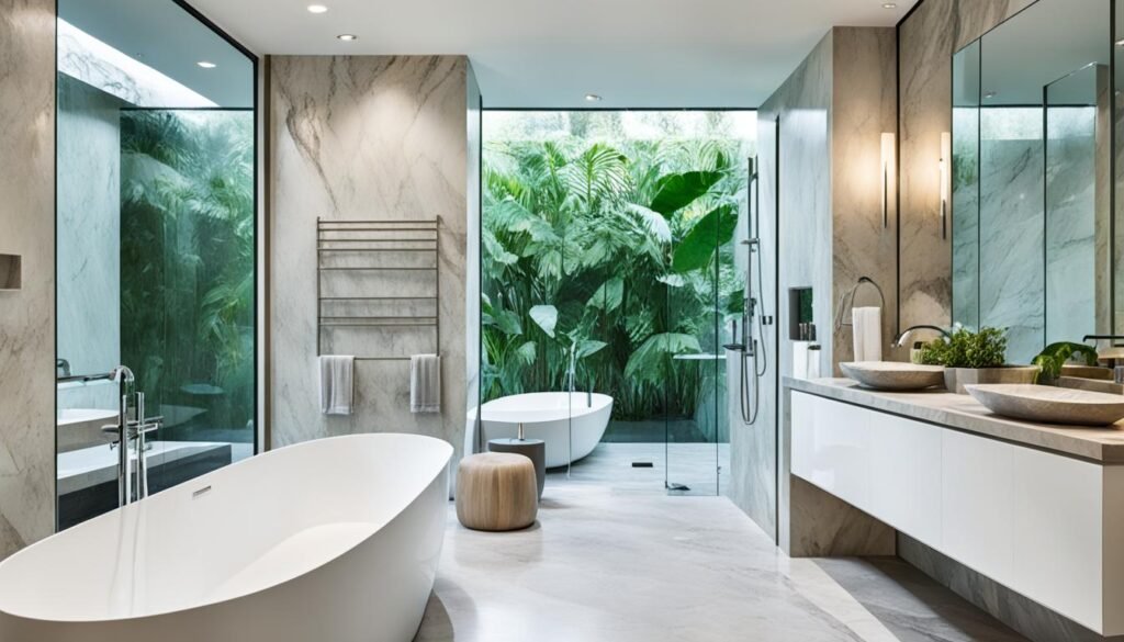 luxe fixtures in modern ensuite bathroom